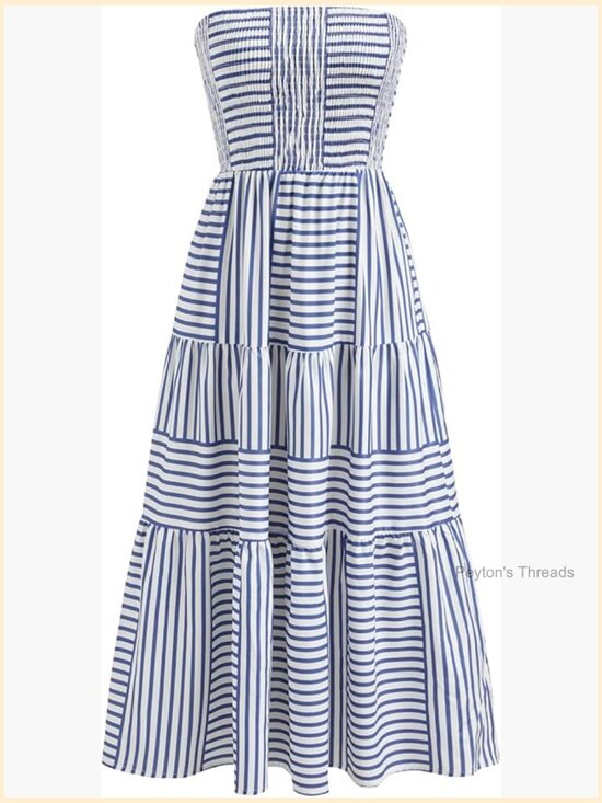 Dresses & Skirts - Strapless Midi Dress with Pockets Striped A-Line Tube Dress